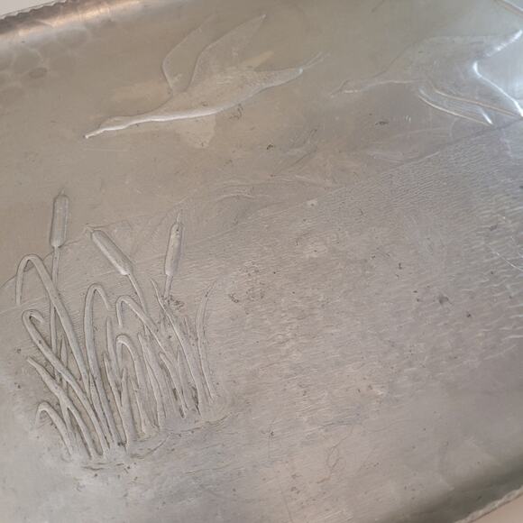 Vintage Aluminum Flying Duck Snack Serving Tray 16" Rustic Cabin Mid Century Mod - Picture 2 of 9